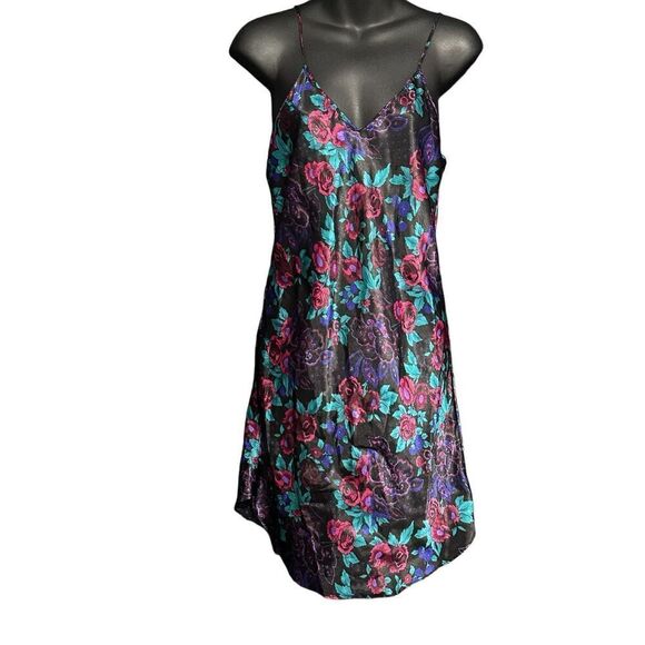 Beautiful Rare Vintage INNER MOST! Womens FLROAL PRINT MULTICOLORED Satin Chemis - Picture 1 of 9